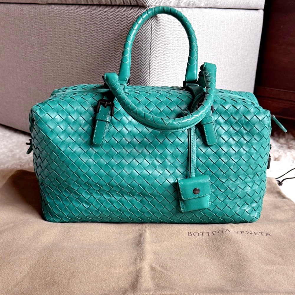SOLD🎄Bottega Veneta montaigne teal green intrecciato satchel shoulder bag - Picture 4 of 15